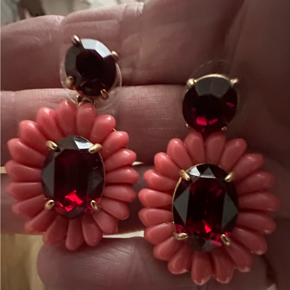 J Crew Elegant Red and Coral Gemstone Earrings